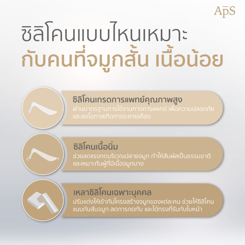 คนจมูกสั้น เนื้อน้อย ควรเลือกใช้ซิลิโคนแบบไหนในการทำจมูก